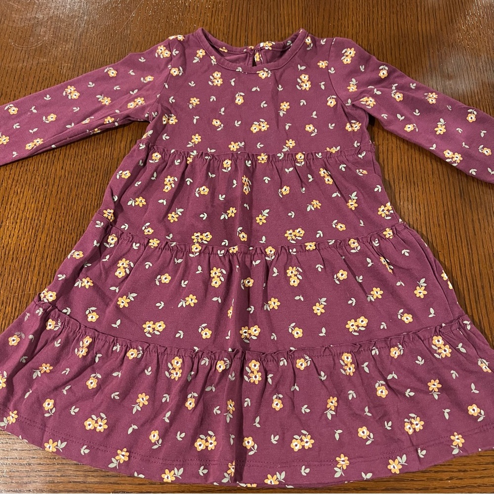 Purple Long Sleeve Crew Neck Casual Sundress